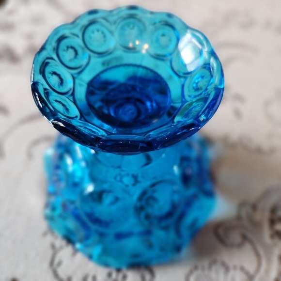 L.E. Smith Moon and Star Colonial Blue Scalloped Compote - Picture 4 of 6